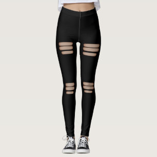 Moderne namaak gescheurde zwarte leggings