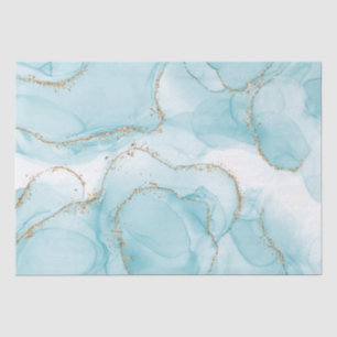 Moderne namaak goud & blauwe aquarel marmerpatroon tissuepapier
