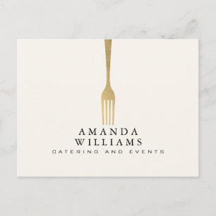 Moderne namaak gouden vork cateringlogo ivoor briefkaart