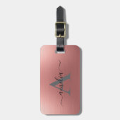 Moderne namaak roze gouden schrijfwijze monogram, bagagelabel (Voorkant verticaal)