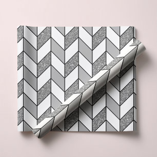 Moderne namaak zilveren glitterscheerling Chevron Cadeaupapier
