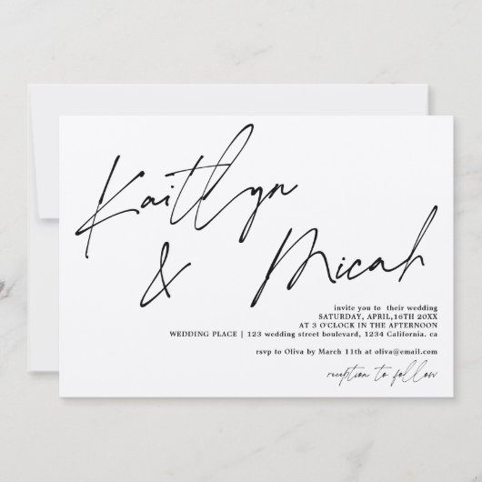 Moderne namen script calligraphy chic bruiloft kaart (Voorkant)