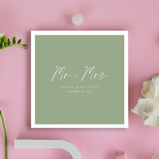 Moderne Natuur! Sage Green Mr & Mrs Wedding Servet