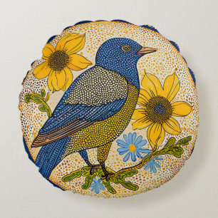 Moderne natuur vogel met gebloemd patroon stijl rond kussen