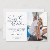Moderne Nautical Anchor Photo Script Typografie Save The Date (Voorkant)