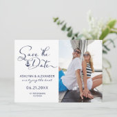Moderne Nautical Anchor Photo Script Typografie Save The Date (Staand voorkant)