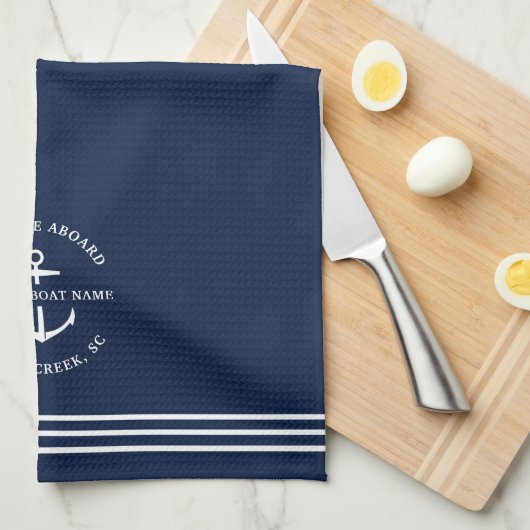 Moderne Nautical Custom Boat Name Anchor Welkom Theedoek (Quarter Fold)