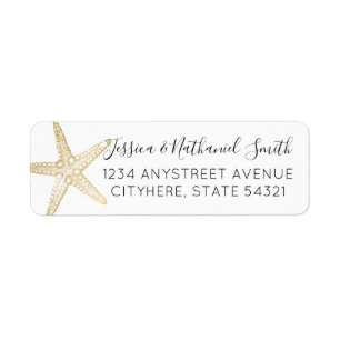 Moderne Nautical Gold Starfish Elegant Adres Etiket