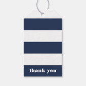 Moderne Nautical Navy & White Stripe Dank u Cadeaulabel (Voorkant)