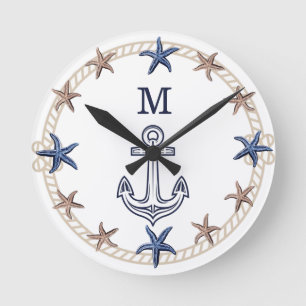 Moderne Nautical Photo Navy Blue Tan Starfish Ronde Klok