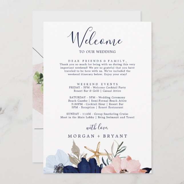 Moderne Nautical Welcome Letter Itinerary & Map (Voorkant / Achterkant)