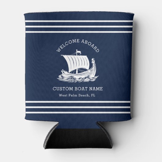 Moderne nautische aangepaste bootnaam en Logo Blikjeskoeler (Voorkant)