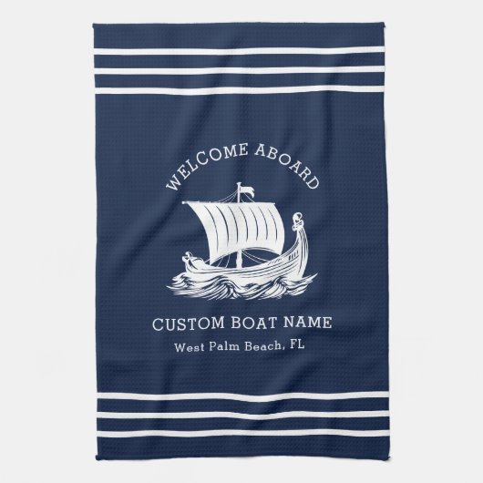 Moderne nautische aangepaste bootnaam en Logo Theedoek (Verticaal)