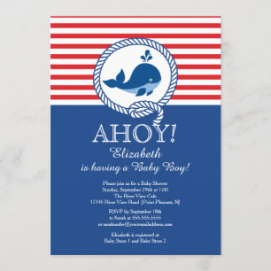 Moderne nautische Ahoy Whale Boys Baby shower Kaart