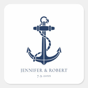 Moderne nautische anker kustboot bruiloft vierkante sticker