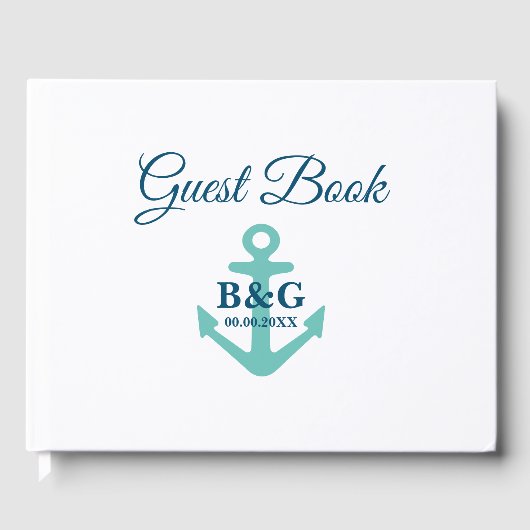 Moderne nautische anker monogram bruiloft gastenboek (Voorkant)