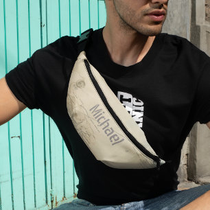 Moderne  nautische kaart Monogram Wereldkaart Heuptasje