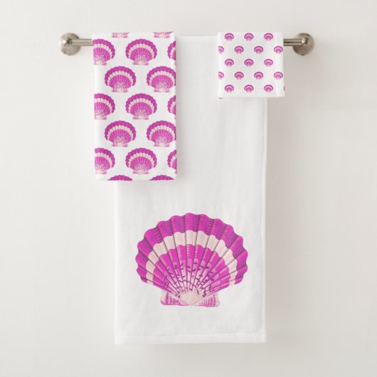 Moderne Nautische Zeeschelp Roze Schelp Strand Bad Bad Handdoek (Insitu)