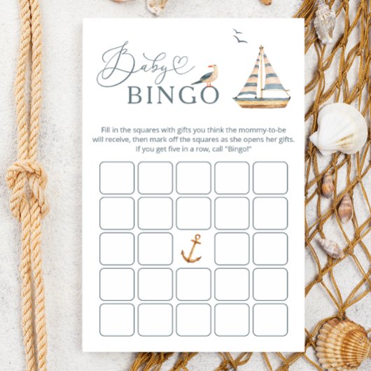 Moderne nautische zeilboot Baby shower spel BINGO Flyer