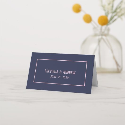 Moderne Navy Blau Roze Script Minimaal Huwelijk (Achterkant)