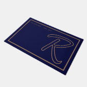 Moderne Navy Blauw Gouden Monogram Schrift Familie Deurmat (Schuin)