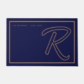Moderne Navy Blauw Gouden Monogram Schrift Familie Deurmat (Voorkant)