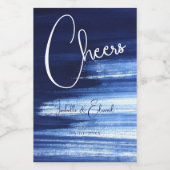 Moderne Navy blauw & wit Waterverf borstelstreken Wijn Etiket (Enkel label)