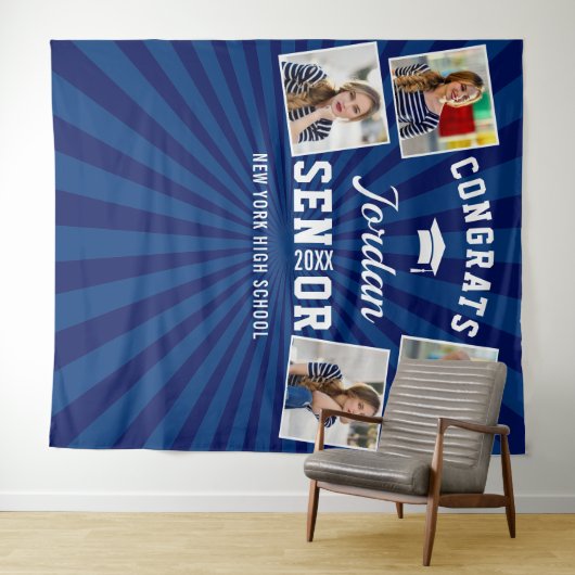 Moderne Navy Blauwe Afstudeer 4 Photo Booth Achter Wandkleed (In Situ (horizontaal))
