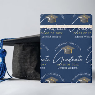 Moderne Navy Blauwe Afstudeer Geschenkverpakking Cadeaupapier