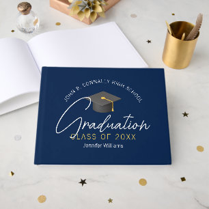 Moderne Navy Blauwe Afstudeerfeest Aangepaste Dipl Gastenboek