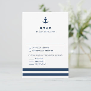 Moderne Navy Blauwe Anker Trouwkaart RSVP Kaartje