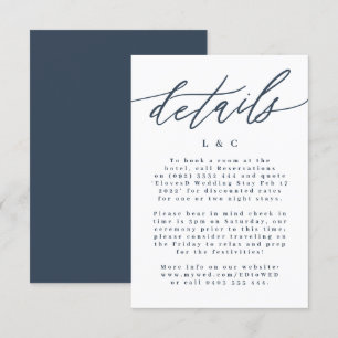 Moderne Navy Blauwe Calligrafie Huwelijksdetails RSVP Kaartje