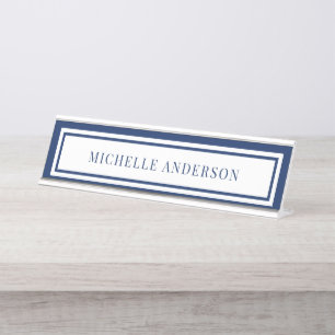 Moderne Navy Blauwe Chic Dubbele Rand Elegant Bureau Naambordje