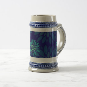Moderne Navy Blauwe en Groene Bloem Bladeren Patro Bierpul