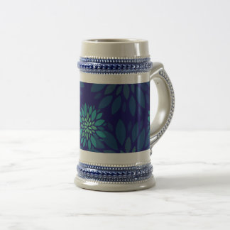 Moderne Navy Blauwe en Groene Bloem Bladeren Patro Bierpul