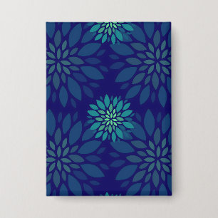 Moderne Navy Blauwe en Groene Bloem Bladeren Patro Button