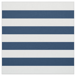 Moderne Navy Blauwe en Witte Horizontale Strepen Stof