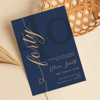Moderne Navy Blauwe & Gouden 40e Verjaardagsfeest Kaart