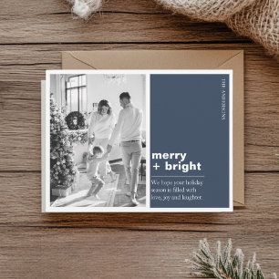 Moderne Navy Blauwe Merry + Bright Kerst Foto  Briefkaart