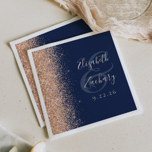 Moderne Navy Blauwe Perzik Glitter Bruiloft Servet