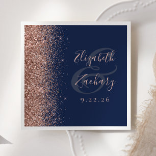Moderne Navy Blauwe Roze Gouden Glitter Rand Trouw Servet