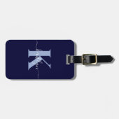 Moderne Navy Blauwe Script Monogram Bagagelabel (Voorkant horizontaal)