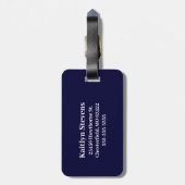 Moderne Navy Blauwe Script Monogram Bagagelabel (Achterkant verticaal)