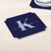 Moderne Navy Blauwe Script Monogram Kartonnen Onderzetters (Gekanteld)
