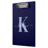 Moderne Navy Blauwe Script Monogram Klembord (Links)