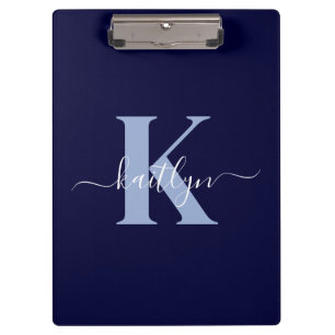 Moderne Navy Blauwe Script Monogram Klembord