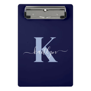 Moderne Navy Blauwe Script Monogram Mini Klembord