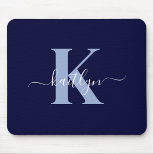 Moderne Navy Blauwe Script Monogram Muismat