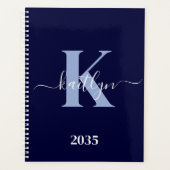Moderne Navy Blauwe Script Monogram Planner (Voorkant)