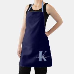 Moderne Navy Blauwe Script Monogram Schort